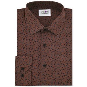 Tayion Collection Mens Slim-Fit Floral Button Up Shirt, Brown, NWT